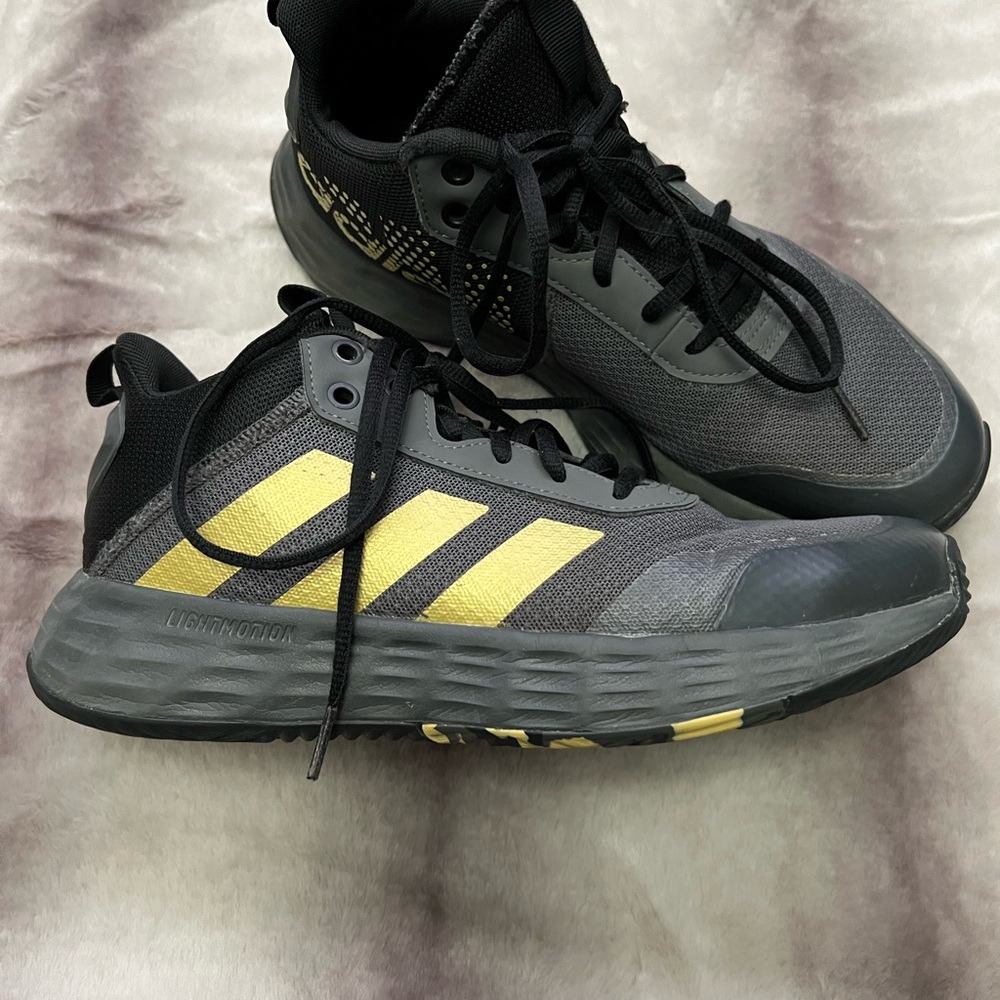 Adidas Black and Yellow Athletic Shoes with Mesh Upper
